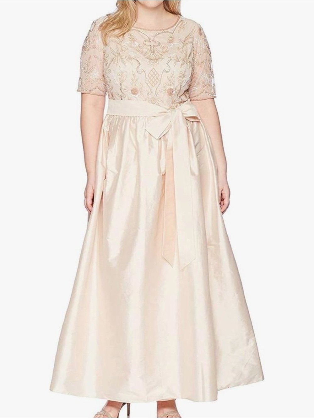 Adrianna Papell Beaded A-Line Blush Evening Gown 24W